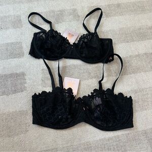 Savage X Fenty BUNDLE of Two Black Lace Bras NWT (Size 34DD)